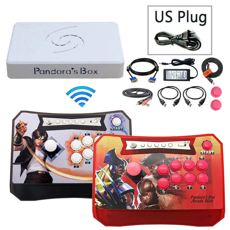 Pandora's Box 6 беспроводной джойстик для аркадных игр консоли комплект ящик Пандоры 6 1300 в 1 мульти настольная игра PS3 ПК игровой контроллер консоли 3d - Цвет: 2P black red US plug