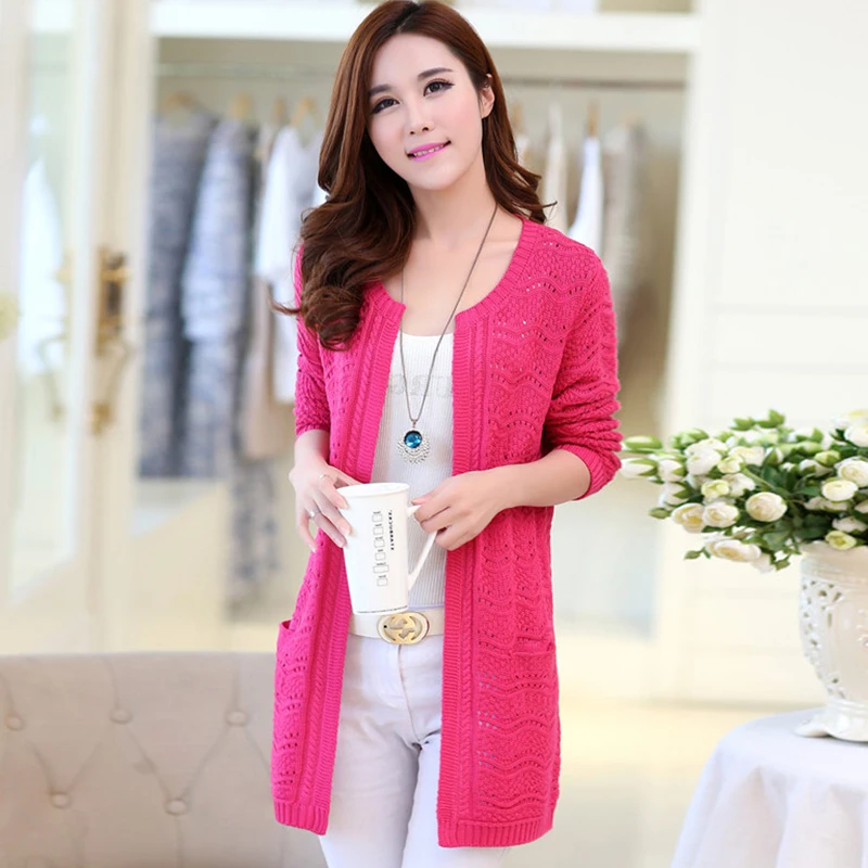 

Spring Autumn Plus Size Cardigan Shawl Sweater Long Cardigan Women with Pockets Long Sleeve Knitted Coat Female Tops HK127