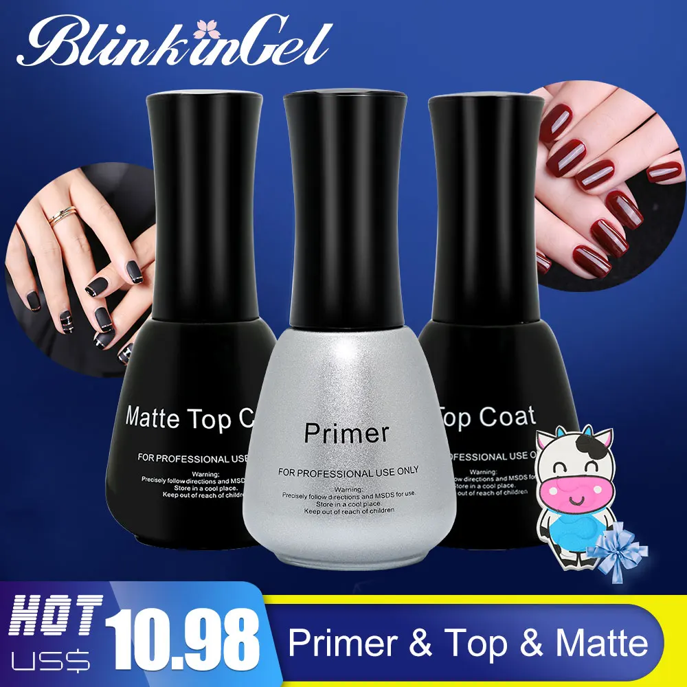 

BlinkinGel 3pcs/lot Matte Top Coat UV Gel Primer Nail Color Set Frosted Gel Varnish Peel Off Nail Polish in Clear Resins, Liquid