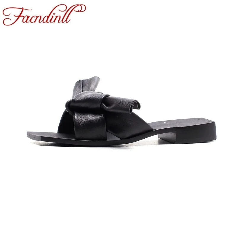 

2018 new fashion slippers genuine leather summer sandals sexy open toe bow-tie casual dress shoes gladiator sandals flip-flops