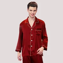 Новое поступление весна мужские, повседневные, пропускающие воздух ночнушка из искусственного шелка; топы и штаны; комплекты для отдыха Домашняя одежда, ночное белье Комплект Для мужчин пижамный комплект YTZ779