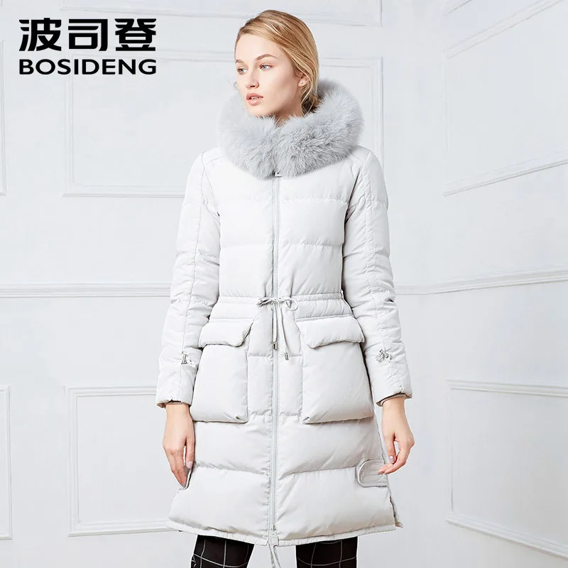 BOSIDENG winter women down coat LONG winter thickening down jacket real fox fur warm outwear hooded thicken light soft B1601246