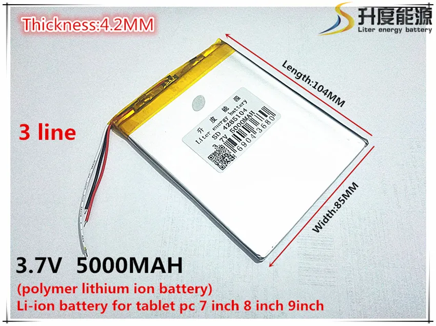

Free Shipping 3.7V 5000mAh 4285104 3 wire Lithium Tablet PC Battery with protection board Polymer battery