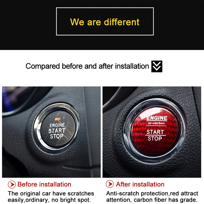 Red Start//Stop Carbon Fiber Switch Button Cover Trim For Alfa Romeo Giulia 17-18