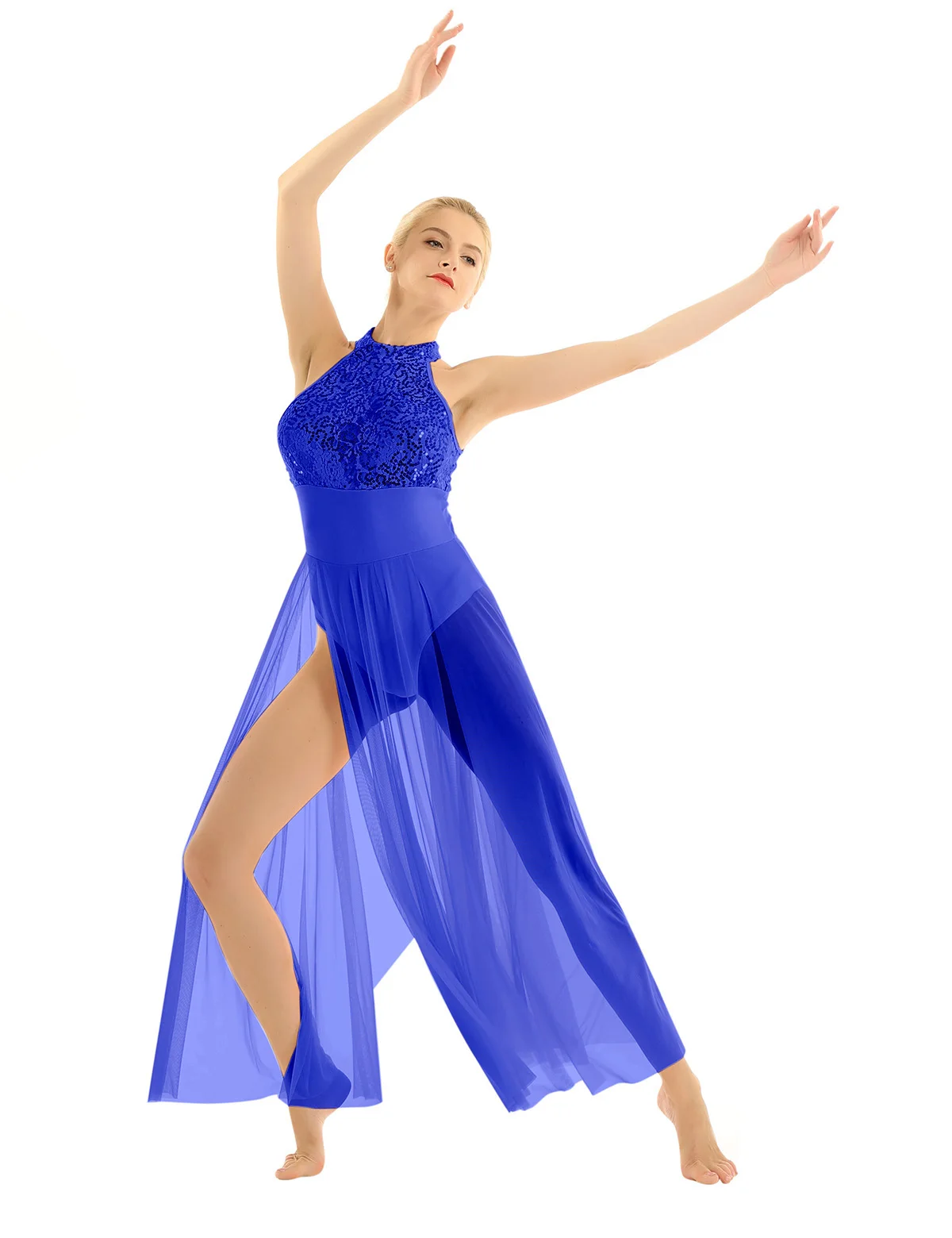 Iiniim/женские лирические танцевальные костюмы для взрослых, расшитые блестками сетчатые Макси балетные танцевальные платья для сцены