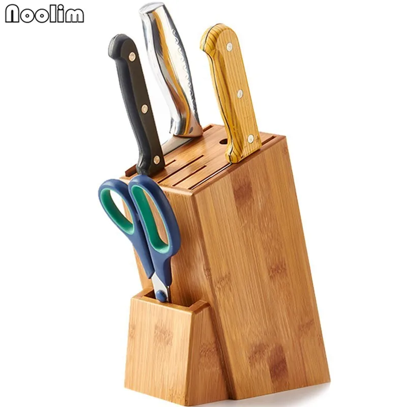 NOOLIM Wood Kitchen Knife Holder Multifunctional Storage Rack Tool Holder Bamboo Knife Block Stand Kitchen Accessories