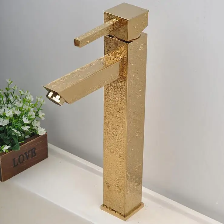 Antique brass fauct water tap gold plated, Bathroom long wash basin
