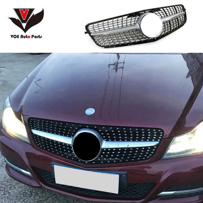W204 Diamond Style Black/Silver Front Racing Grill Grille for Mercedes