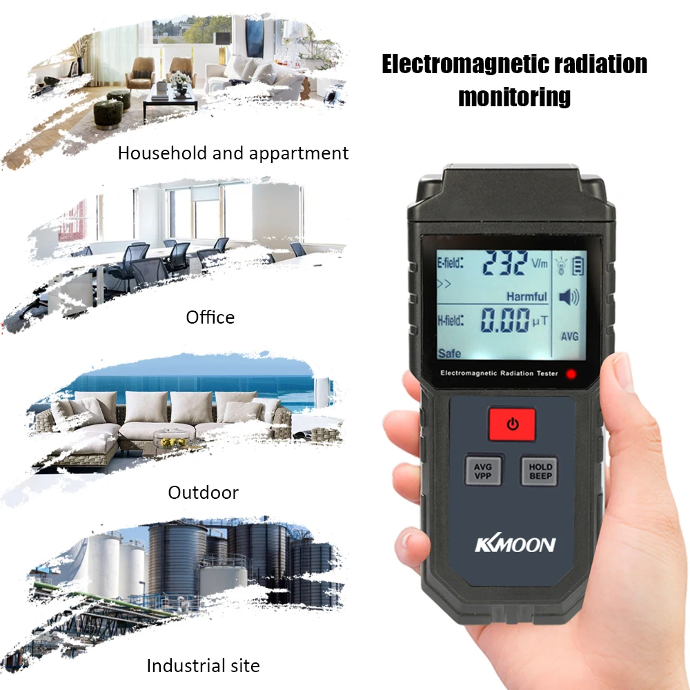 KKmoon Handheld Digital LCD EMF Meter Electromagnetic Radiation Tester Electric Field Magnetic Field Dosimeter Detector
