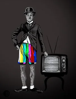 

Modern handmade painting POPART Charles Chaplin and TV on oil canvas for home dedor and wallpaper