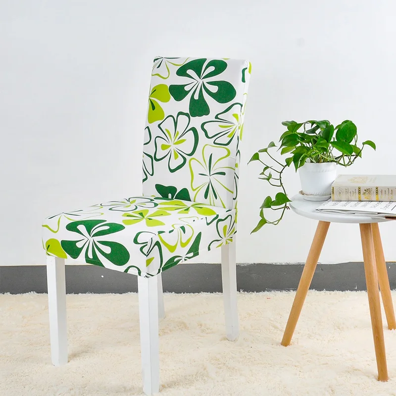 Flower Plant Chair Cover Spandex for Dining Room Stretch Chair Slipcover for Party Banquet Wedding Restaurant 1PC Washable - Цвет: Green Butterfly