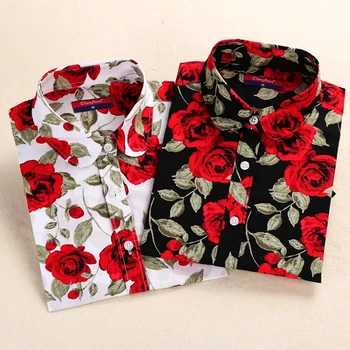 

Dioufond Print new Women Long Sleeve Blouse Lipstick Floral Ladies Blouses Cotton Fashion Plus Size 5XL ladies Shirts