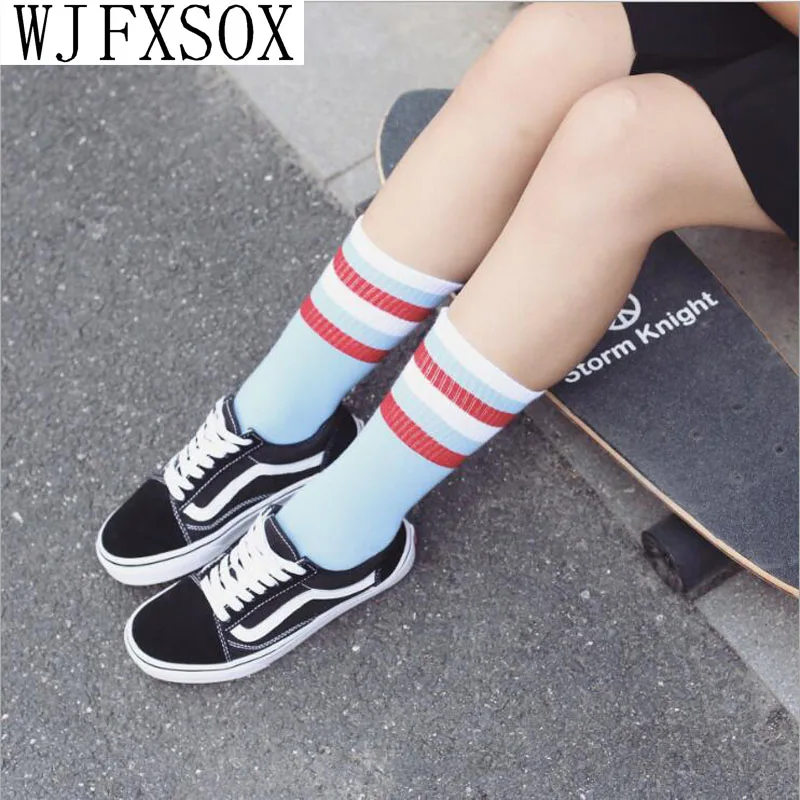 

WJFXSOX 1 pairs Two bar stripe middle barrel socks Harajuku men women socks Cotton casual Skateboard hiphop socks Meias unisex