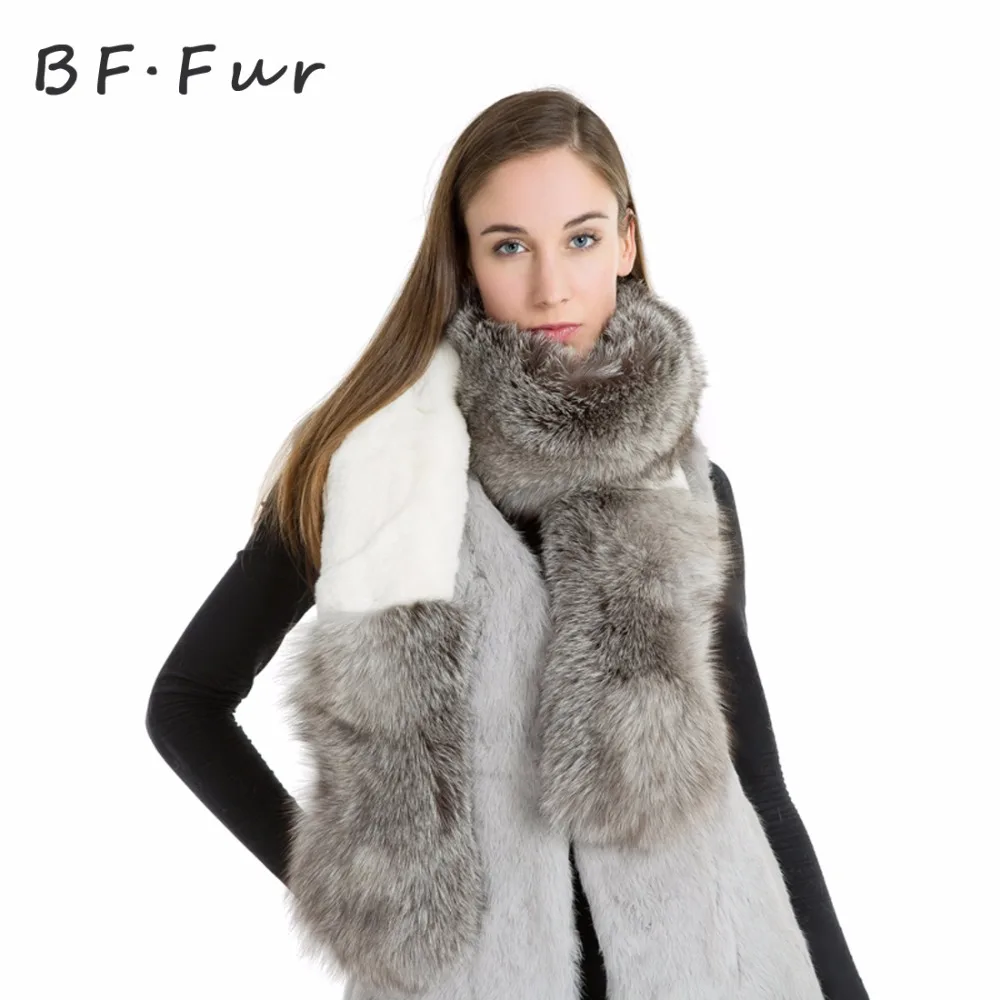 100%real Fur Scarf 190 Cm Long Women Natural Fox Fur And Rabbit Fur ...