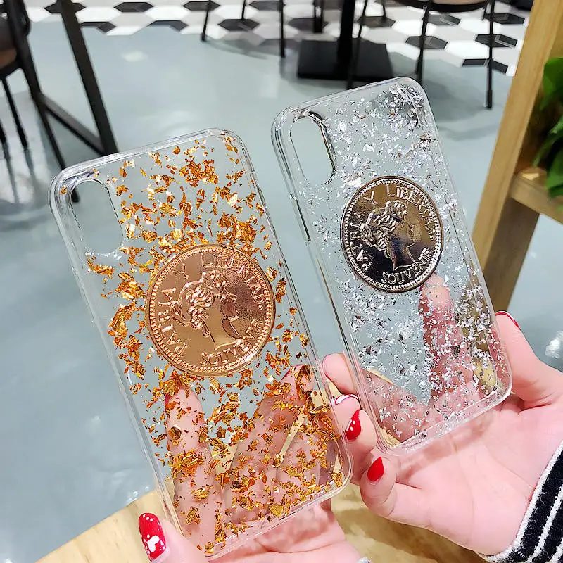 For Samsung Galaxy A6 Plus A7 2018 case J4 J6 J5 J7 2017 Prime coque bling Queen gold coin Transparent phone cover |