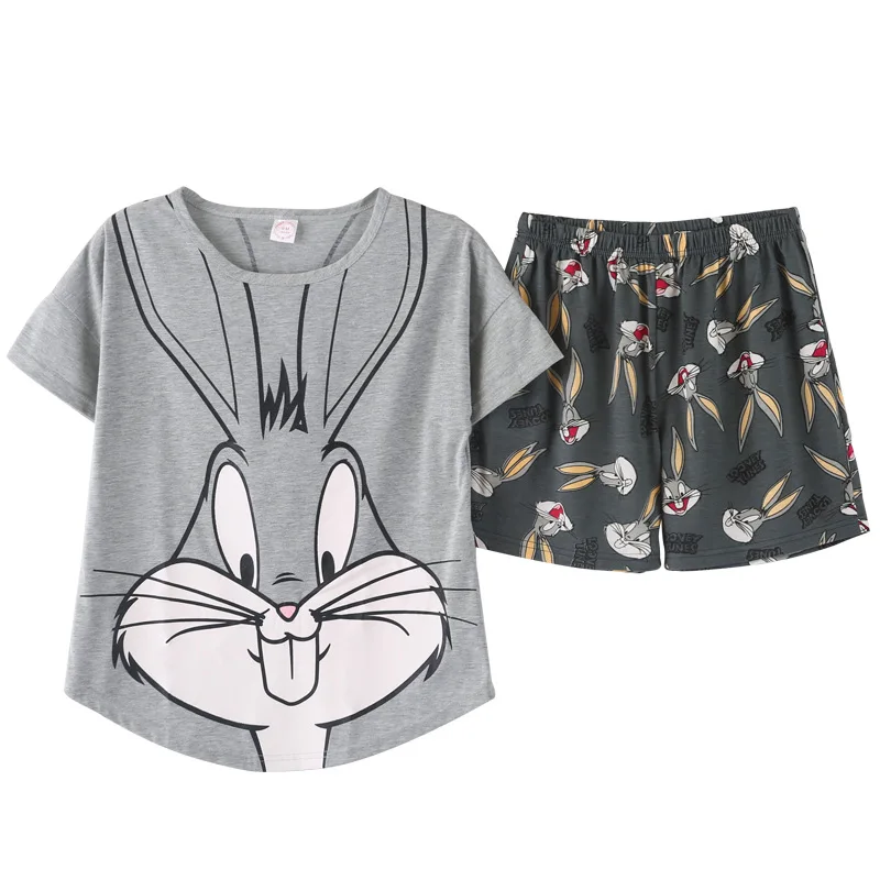 

2018 new cotton pajamas women summer cartoon bugs bunny short-sleeved shorts pajamas home service cute two-piece suit sleep wear