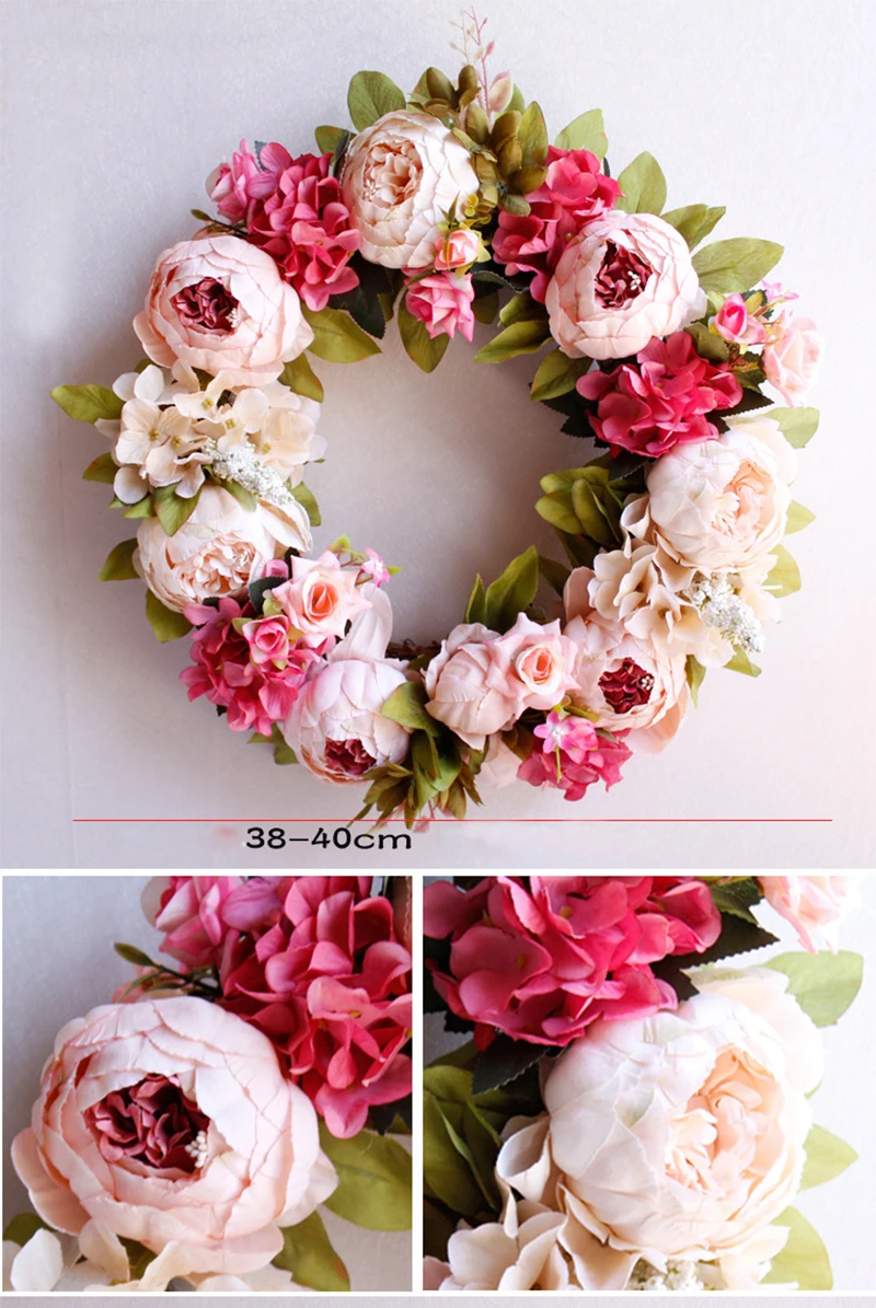 Christmas Silk Peony Rose Artificial Flowers Wreath Door High Quality Artificial Garland For Wedding decoration Home Party Decor