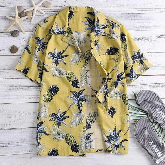 

Men Summer Pineapple Print Beach Hawaiian Casual Shirt Short Sleeve Shirts