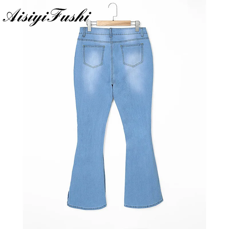 Aisiyibushi женские джинсы с высокой талией и расклешенным низом, расклешенные брюки, потертые рваные джинсы, женские рваные облегающие длинные джинсы