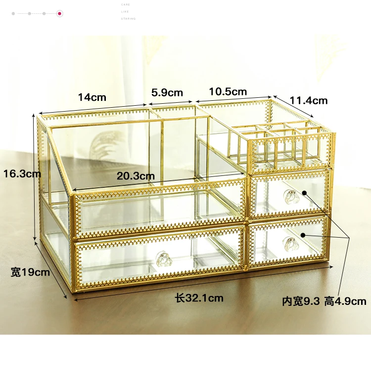 Туалетный столик косметический ящик для хранения Ретро скандинавские негабаритные прозрачные стеклянные средства для ухода за кожей губная помада ящик для хранения коробка