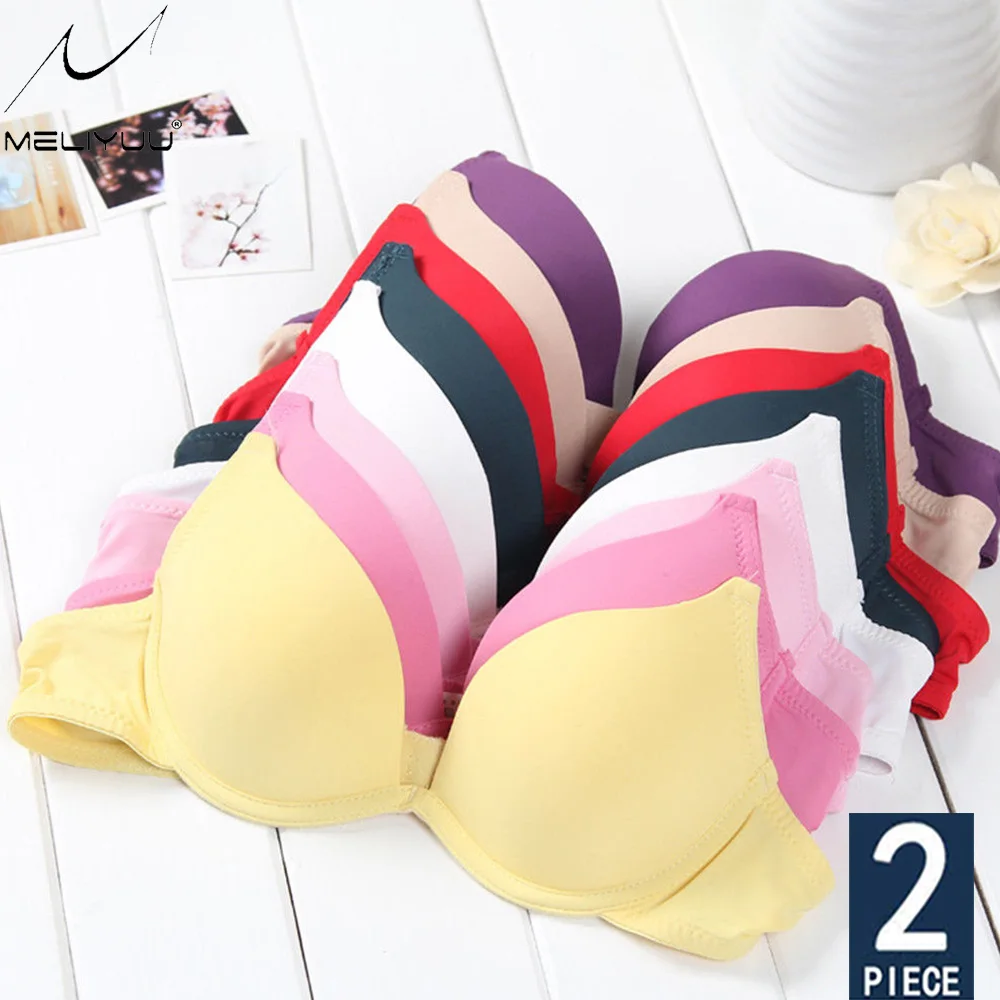 

2 Pcs Simple Teenage Girl Bras Women Sexy Lingerie Support Push Up Bra Underwire Light Padded Brassiere Fashion Underwear 3/4cup