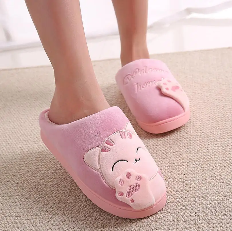 NOOLIM/зимние женские тапочки с изображением из мультфильма Lucky Cat; нескользящая домашняя обувь; мужская домашняя обувь для влюбленных пар; теплая плюшевая обувь - Цвет: Slippers Dark Pink