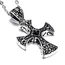 Jiayiqi 2017 Punk Men Necklace Black Crystal Bead Cross Pendant Collar Male Stainless Steel Choke Men Jewelry Link Chain