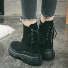 SWYIVY/зимние сапоги с высоким берцем на шнуровке сзади; Новинка года; сезон осень-зима; теплая Женская Повседневная обувь; Короткие Зимние ботильоны на платформе