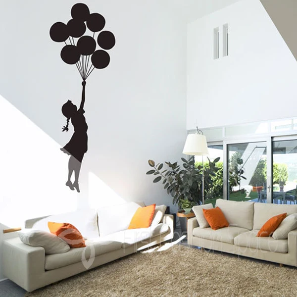 Banksy Floating Balloons Vinyl Wall Decal Mural Art Banksy Floating Balloons Vinyl Wall Decal Mural Art Stickers Home Decor Free Shipping Large Size 35 X100cm In From Garden On