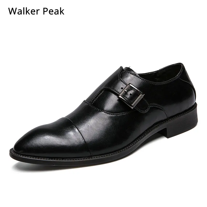 

Men's Monk Strap Formal Shoes Oxford Leather Mens Pointed Toe Dress Shoes Fashion Casual Comfortable Black Office shoe Brand