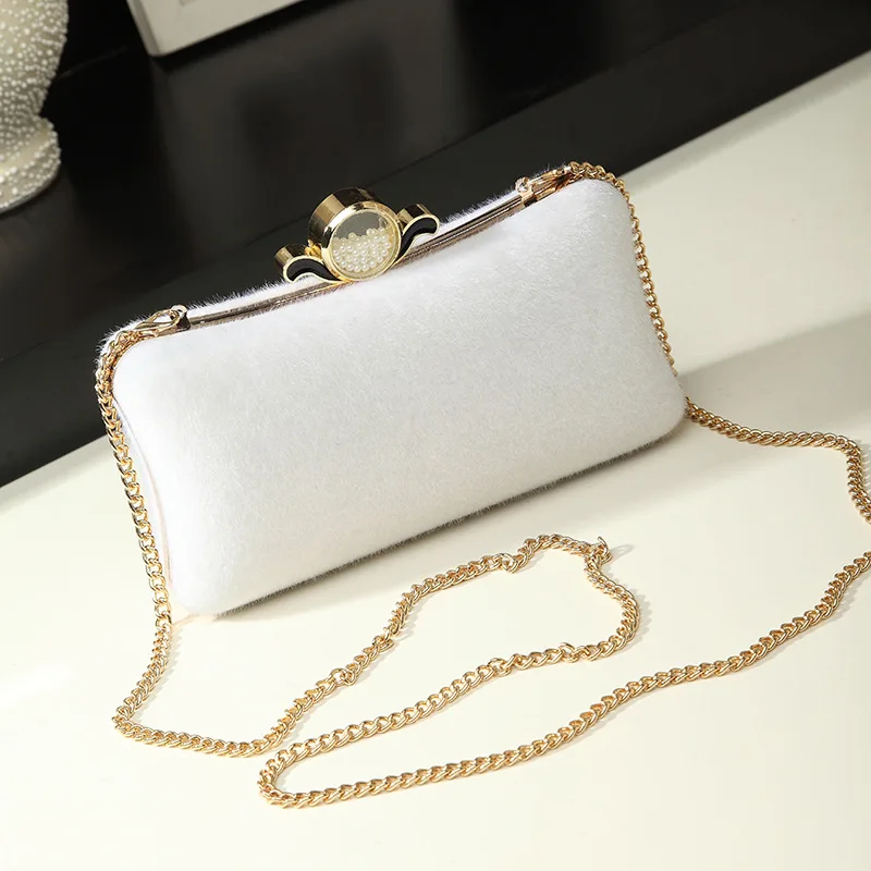 

new style simple lock Lady Clutch Bag With Chain Shoulder Prom Wedding Envelope Handbags Small white Purse Evening Clutch Bags