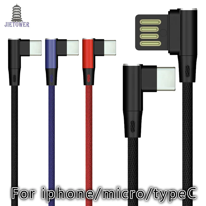 100 шт./лот 2А Плетеный 90 градусов Тип C/Micro USB кабель для быстрой зарядки