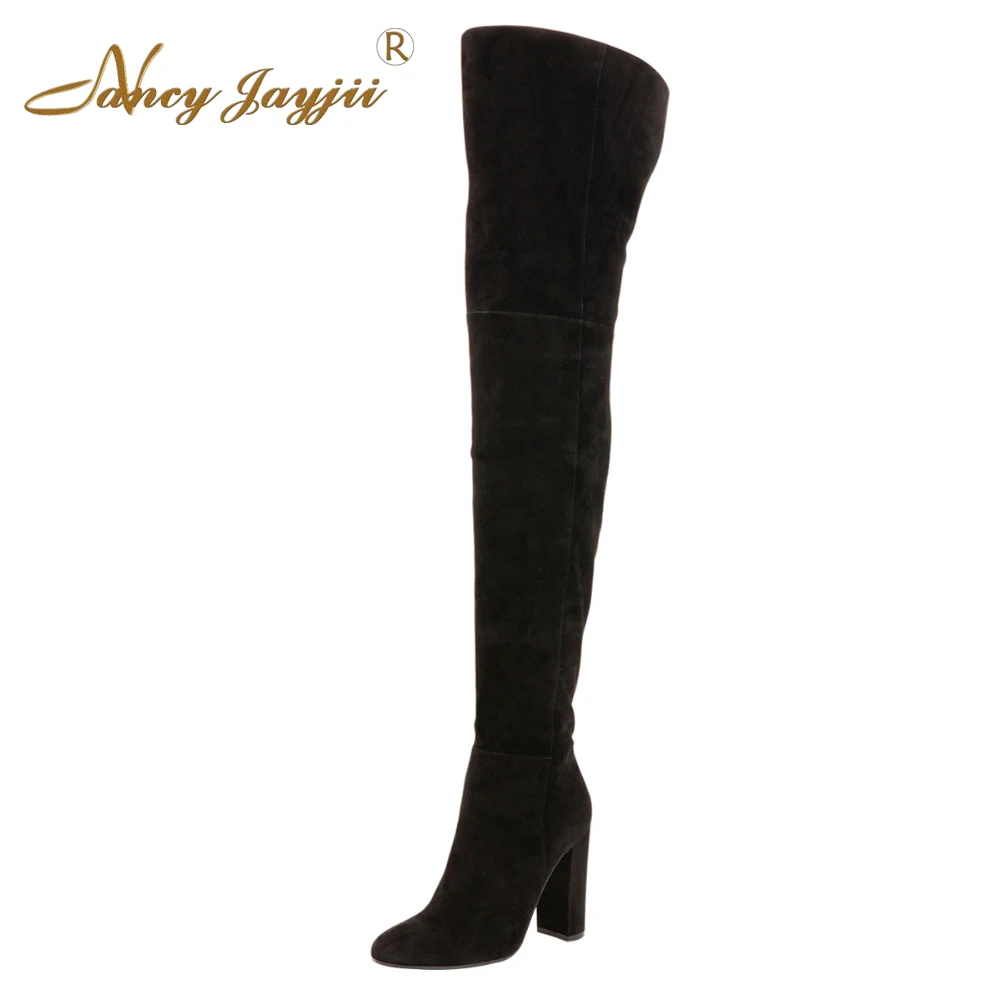 Caliente Negro Zapatos Invierno 4 Suede Plus Nancyjayjii Botas Rodilla Mujer 16 Moda Toe Tamaño Nieve Punta La Sobre Para Mujer qEFIgw