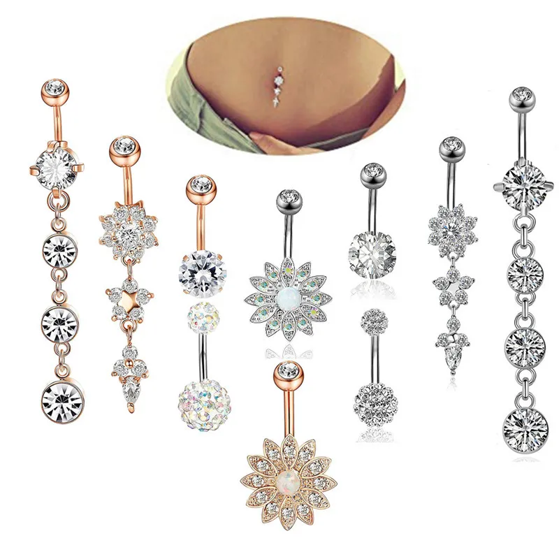 

5pcs/set Stainless Steel Belly Button Ring Sunflower Barbell Belly Dangle Navel Ring Piercing Body Jewelry