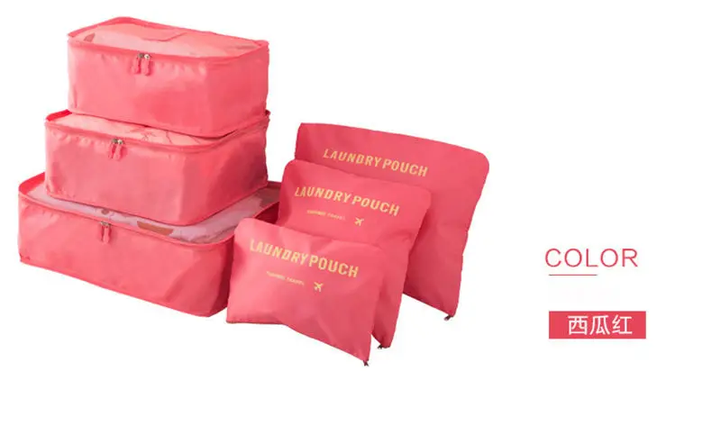Нейлоновый куб для упаковки, дорожная сумка, Прочная Система, 6 шт., набор, большая емкость сумок, унисекс, одежда для сортировки, организовать оптовую продажу - Цвет: watermelonred