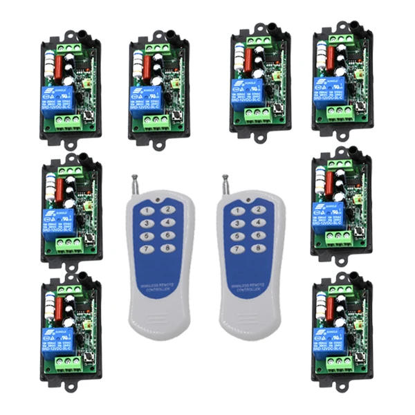AC 110V 220v 10A relay 1CH 315MHz wireless RF Remote Control Switch 2 Transmitter+ 8 Receiver SKU: 5448 AC 110V 220v 10A relay 1CH 315MHz wireless RF Remote Control Switch 2 Transmitter+ 8 Receiver SKU: 5448