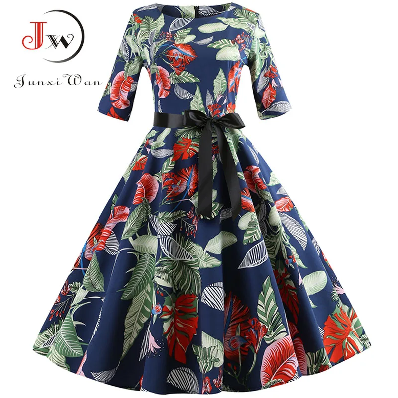 Floral Print Vintage Dress Women Long Sleeve Elegant Party Dress Autumn Winter Female Casual A-Line Dress Tunic Plus Size