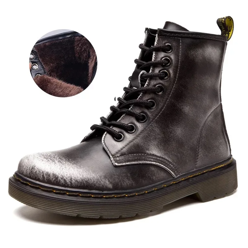Dumoo/Ботинки martin для девочек ботинки в британском стиле для студентов на низком каблуке 3 см короткие женские ботинки из натуральной кожи для влюбленных; большой размер 45 - Цвет: rub gray with velvet