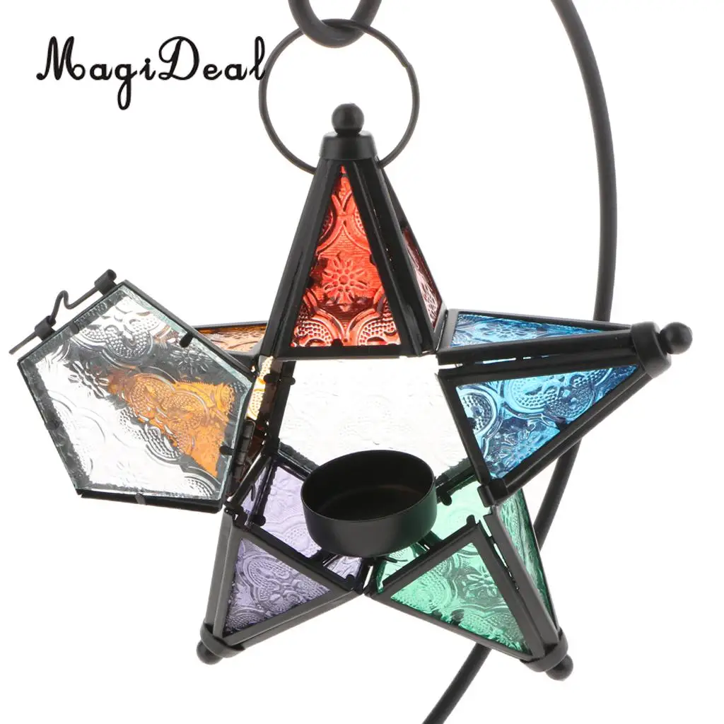 MagiDeal MOROCCAN CANDLE HOLDER MOROCCO STYLE HANGING STAR TEA LIGHT GLASS LANTERN LAMPSHADE - HOME BAR PUB CAFE