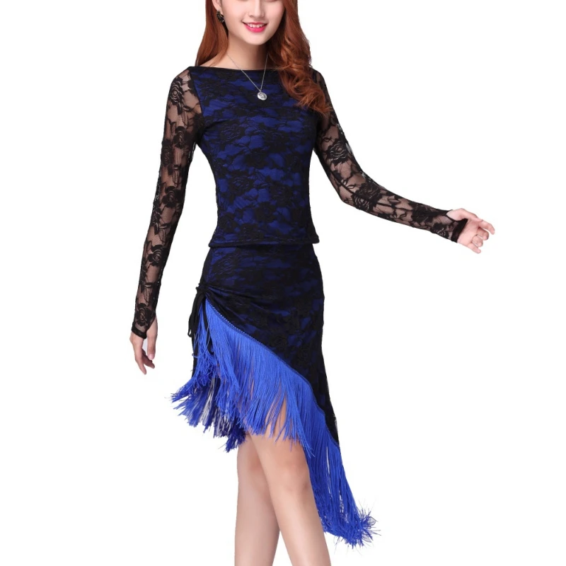 

Latin Dresses Solid Women Dance Dress Sexy Tassel Tango Ballroom Costumes Lace Dress Dancewear