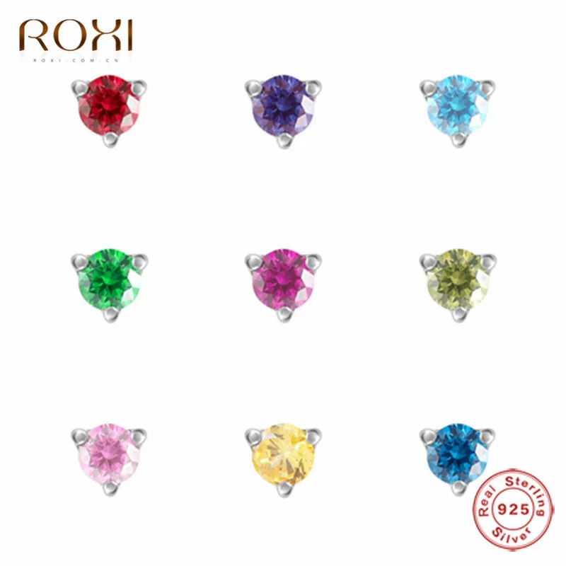 

ROXI 925 Sterling Silver Earrings for Women Birthstone Droplets 12 Color Cubic Zircon Stud Earring Prong Setting Fashion Jewelry
