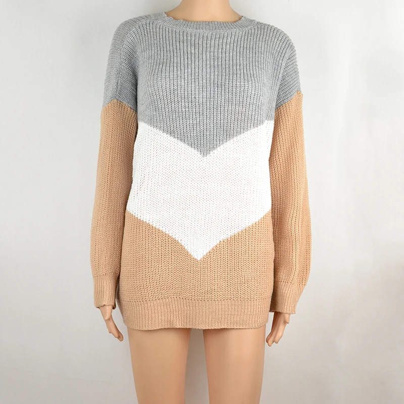 ALLNeon, Свитера больших размеров для женщин, свободные вязаные пуловеры с круглым вырезом, лоскутные джемперы с рукавом-фонариком, зимние женские свитера