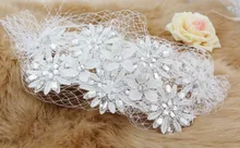 Rhinestone Lace Flower Headband Veil Fascinator Headdress Party Ornaments Headwear Jewelry Wedding Hair Accessories WIGO0430