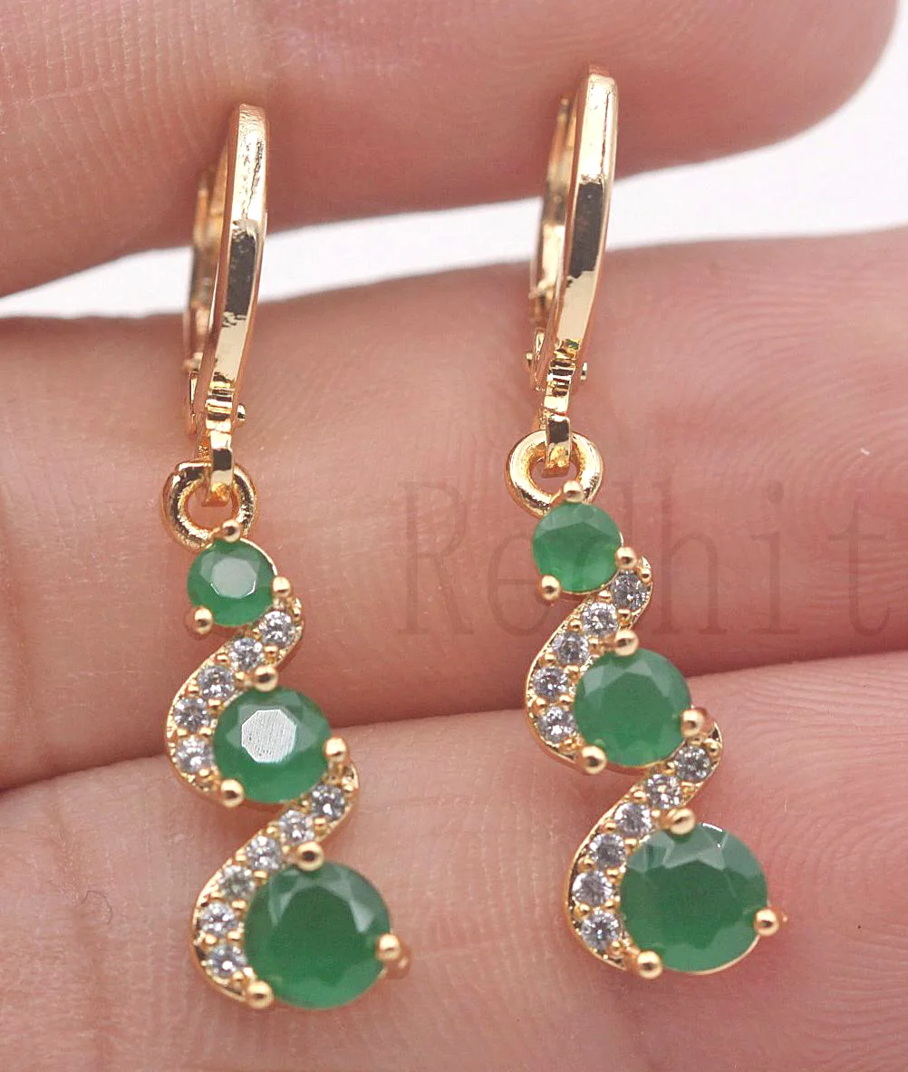 

Luxury Drop Earrings for Women Gold Color Earring with Rainbow Red Green Zircon Trendy Jewelry for Party Wedding Gift
