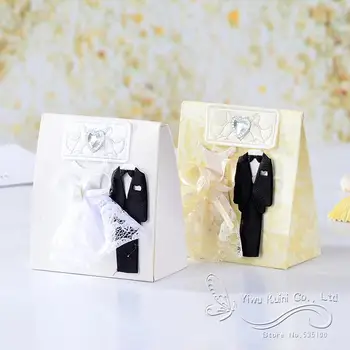 

12Pcs Dress Tuxedo Sweets White And Cream Candy Gift Boxes Bride And Groom Wedding Favor Boxes Decoration Souvenirs Supplies