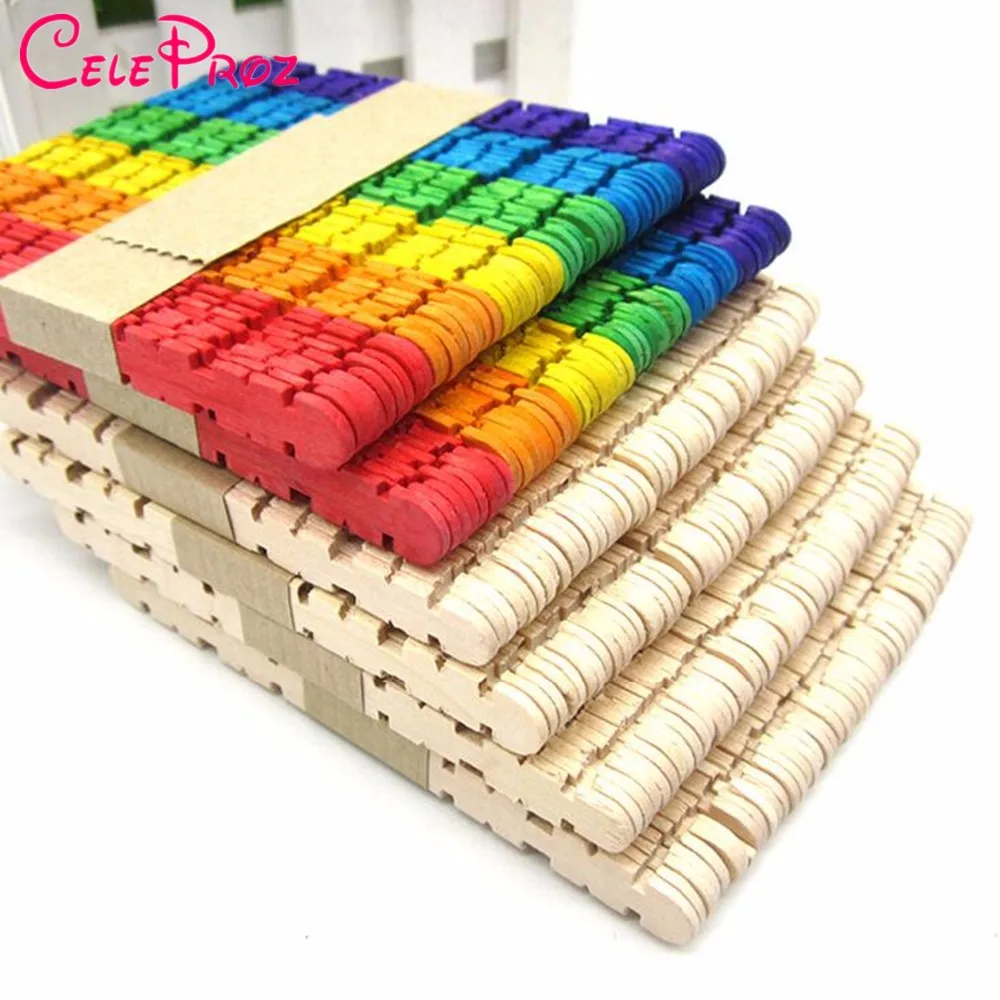 

50Pcs Wooden Ice Cream Sticks Children's DIY Craft Acceossires Colored Sticks Wands Kindergarden Education .building block Tools