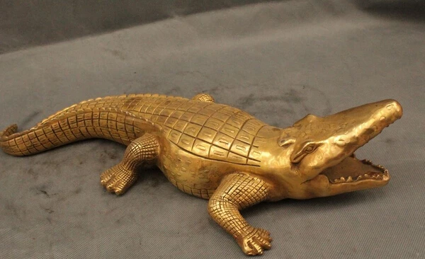

free 18" China Chinese Fengshui Brass Wild Animal Alligator Crocodile Fish Statue fast