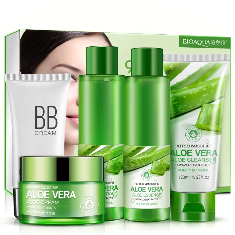 

Gift Box Aloe Essence Skin Care Set Pure Aloe Vera Repair Facial Cream+Toner+Lotion+Cleanser+BB Cream Moisturizing Shrink Pores