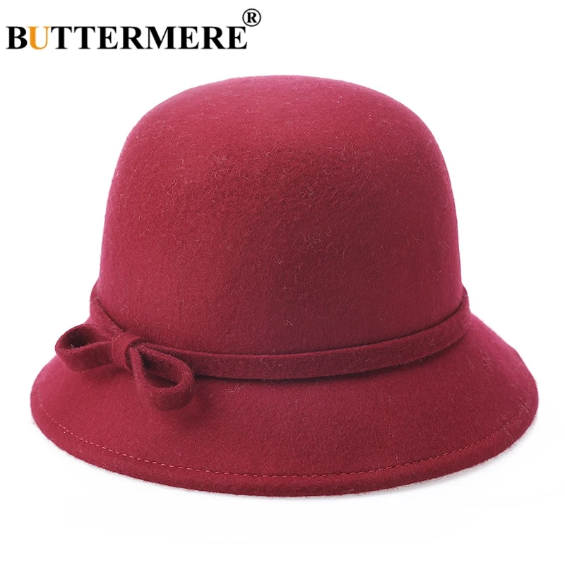 BUTTERMERE шерстяная шляпа Fedora женская бордовая элегантная женская фетровая шляпа с бантом Британский стиль зимняя женская винтажная верхняя