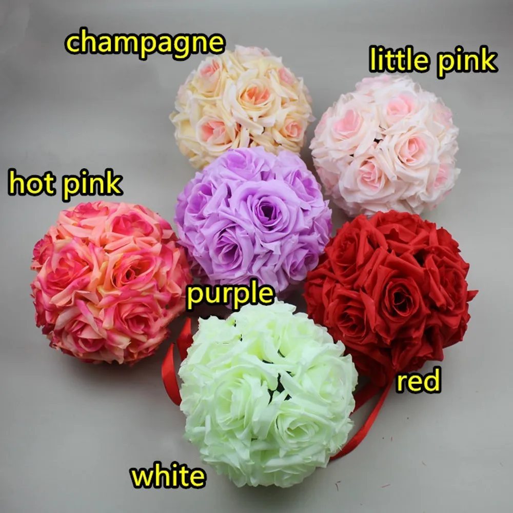 

6 Inch 15 CM Artificial Rose Silk Flower Ball Hanging Crimping Kissing Balls For Fashion Wedding Party Decorations Supplies